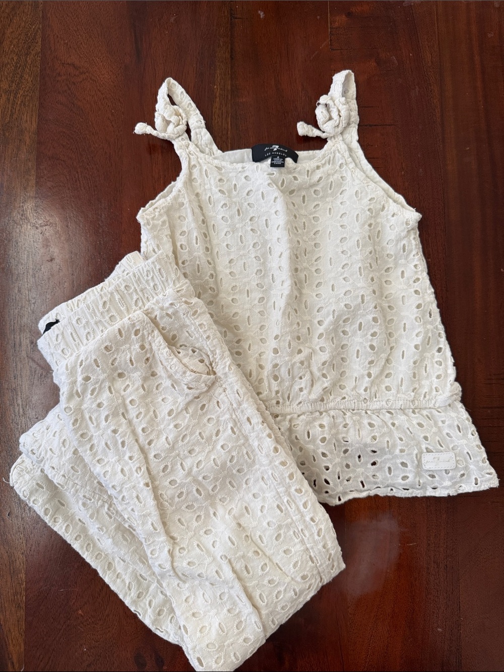 7 for all mankind cotton White Eyelet Two-Piece Set (Top & Pants)